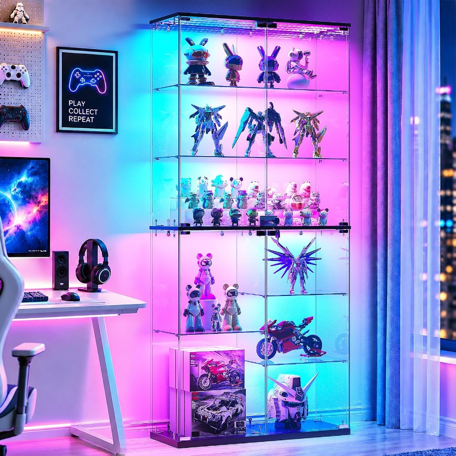 Lighting - Vitrine de Vidro Completa para Colecionáveis: