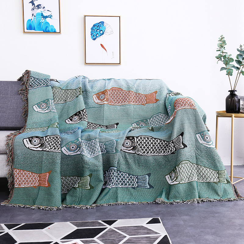 Boho Throw Blanket Fringe - Manta Decorativa Jacquard com Estampa de