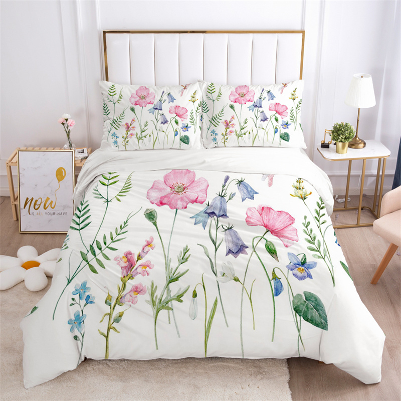 Aesthetic Floral Duvet Cover - Folhas florais conjunto de cama microfibra